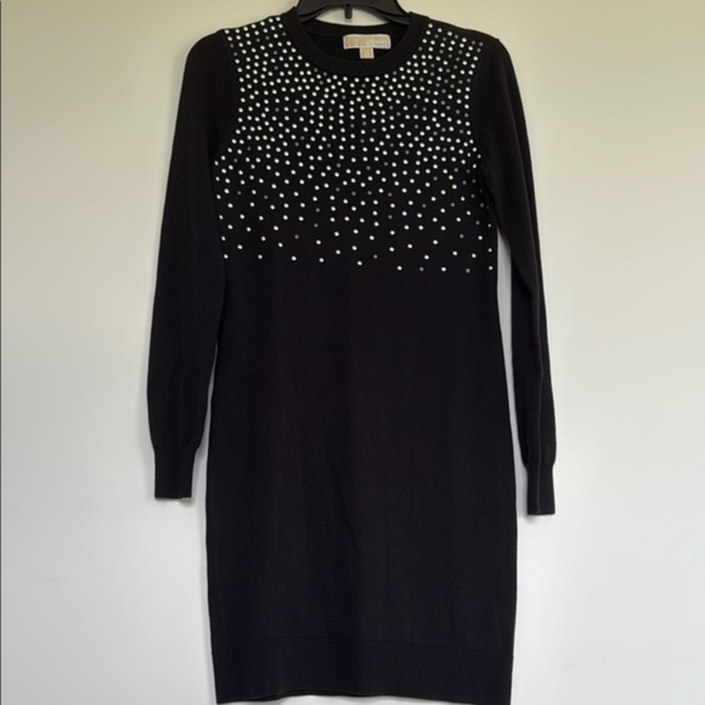 Michael Kors Elegant Black Dress with Pearl Accents